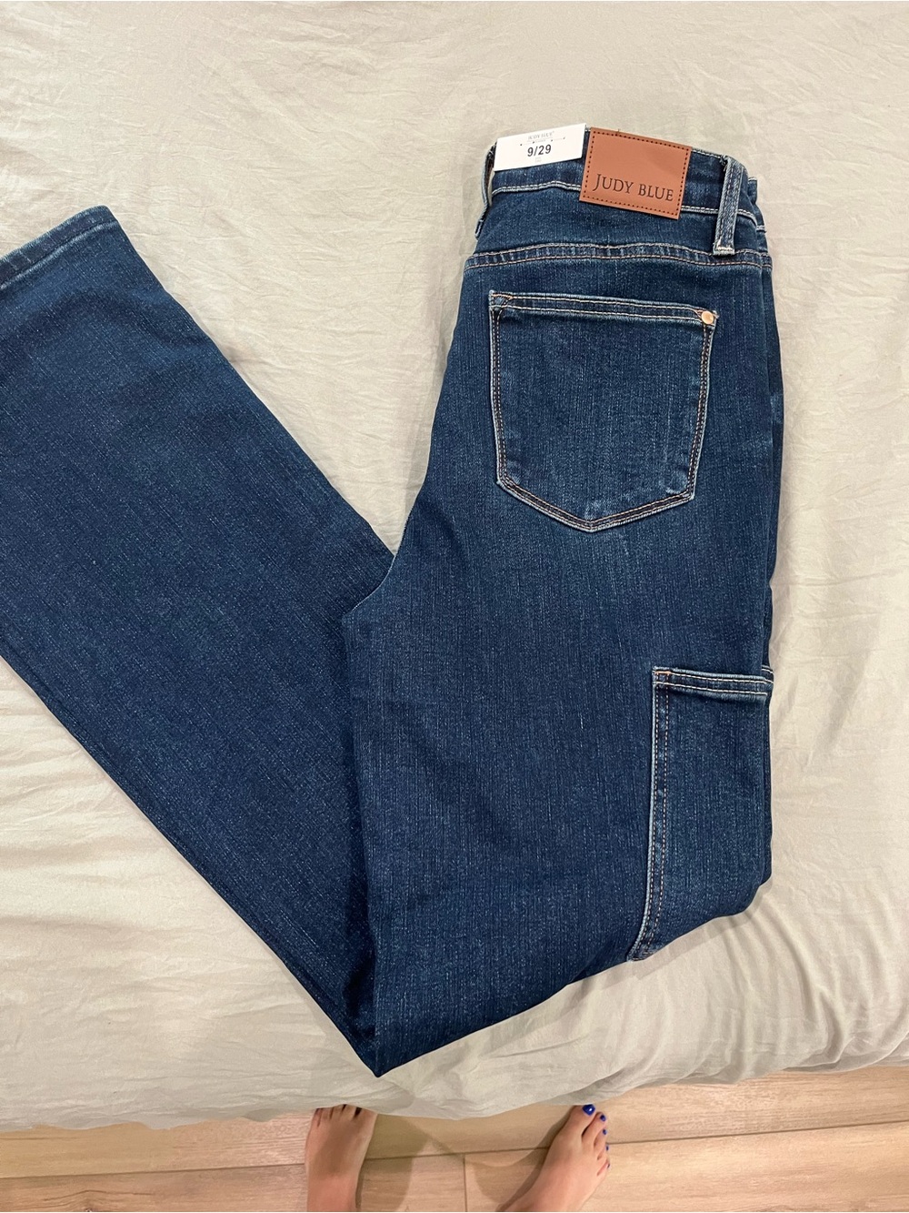 Judy Blue Dark Blue Boot Cut Jeans with Cargo Pockets size 9 - Picture 2 of 6